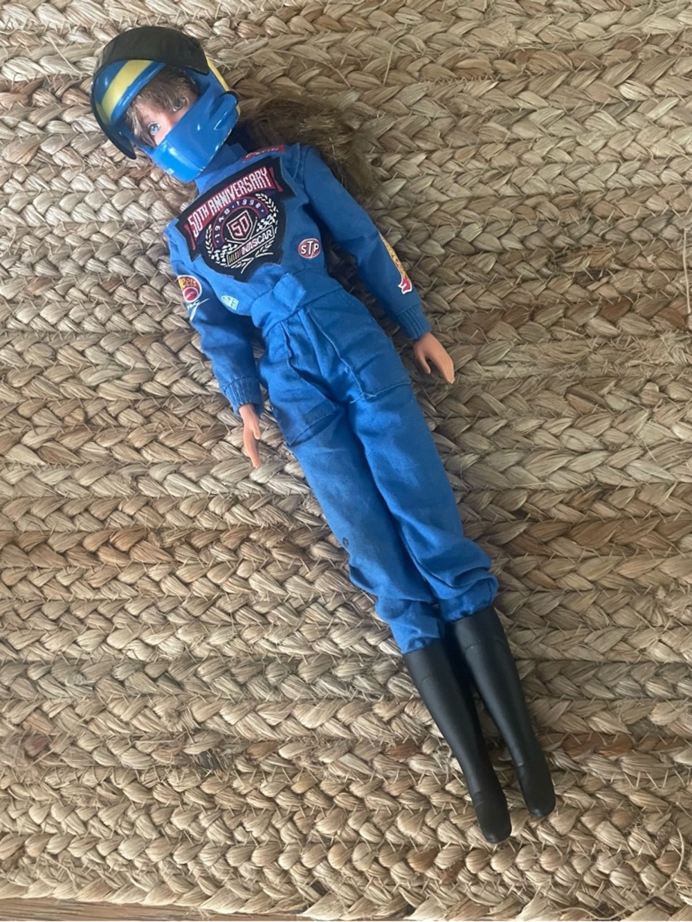 50th Anniversary Barbie Blue Racer Doll with Helmet - Kids Toy